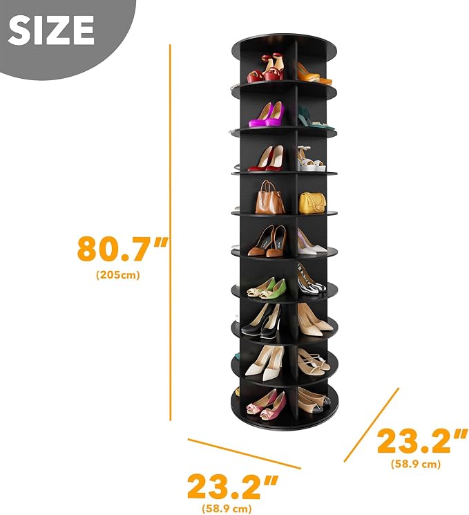 SpaceAid 9 Tier Rotating Shoe Rack Tower, Spinning Shoe Display Lazy Susan, Revolving 360 Shoe Rack Storage Round Carousel, Vertical Handbag Rotate Shoes Closet Organization (9-Tier Black) - Image 2