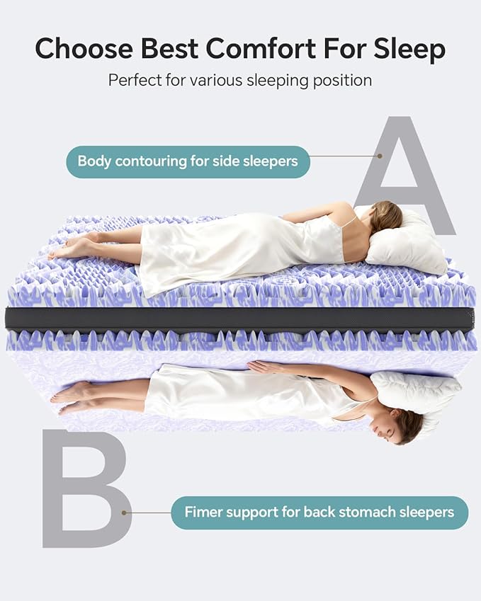 ChiXpace Dual Layer 4 Inch Memory Foam Mattress Topper King - 2 Inch Gel Memory Foam and 2 Inch Pillow Top Mattress Pad, 7-Zone Egg Crate King Size Mattress Topper (Black-White)