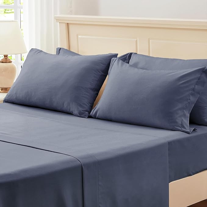 Zzlpp King Comforter Set 7 pieces, Greyish Blue Seersucker Bedding Set with 1 Comforter, 2 Pillow Shams, 2 Pillowcases, 1 Flat Sheet, 1 Fitted Sheet