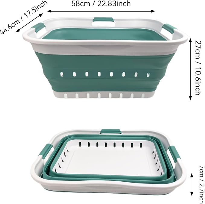 SAMMART 42L (11 gallon) Collapsible Plastic Laundry Basket - Foldable Pop Up Storage Container/Organizer - Space Saving Hamper/Basket (1, White/Celadon Green) - Image 3