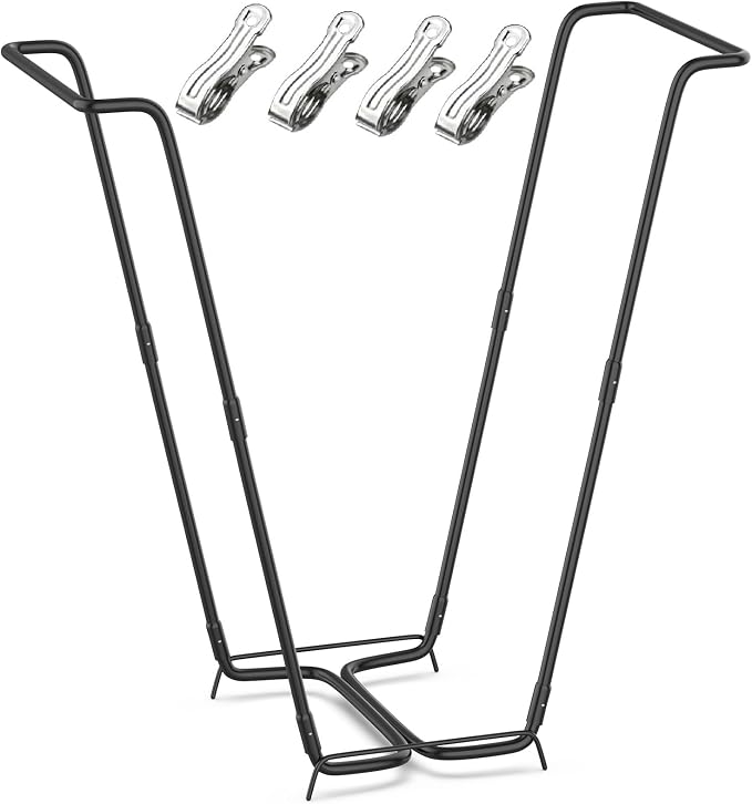 Outdoor Trash Bag Holder Metal Garden Trash Bag Holder for Yard Waste Stand Holds 30-45 Gallons Leaf Bag Holder with 4 Clips for Leaves Camping Lawn Party Weeding Yard Gardening（1pcs+4clips） by Loyala