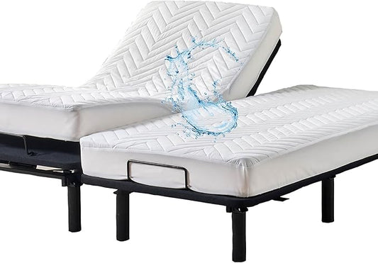 Waterproof Quilted Split California King Mattress Pad for Adjustable Bed 2 Cali Twin XL 36x84 Padded Protector Soft Fitted Sheet Style Matress Cover White