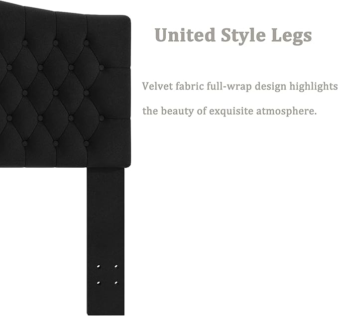 Befurtori King Headboard Only, Upholstered Headboard King for Adjustable Bed Velvet Tufted Wall Mounted Head Board with Solid Wood Legs Head Board, Black