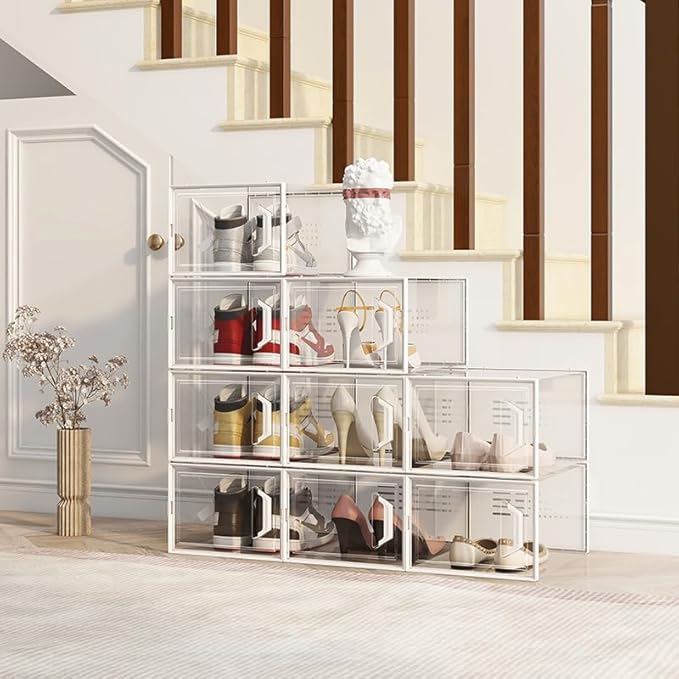 SEE SPRING XX-Large Shoe Storage Box Fit Size 14, Clear Plastic Stackable Shoe Organizer for Closet, Space Saving Sneaker Shoe Rack Containers Bins Holders for Entryway, 12 Pack Clear - Image 6
