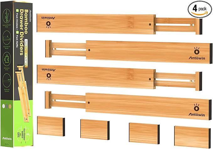 ANTOWIN Bamboo Drawer Dividers Organizers, Drawer Separators Splitter,17-22 inches Long Adjustable Spring-loaded Organizer for Large Utensil, Clothes, Tools Drawers(yellow) by ANTOWIN