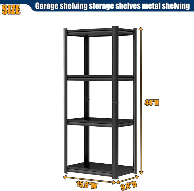 PRESTELION 44" H Metal Shelf 4-Tier Storage Shelves 2000LBS Garage Shelving Unit Adjustable Shelf for Basement, Warehouse, Pantry, Closet, Kitchen 44" H x 15.8" W x 9.8" D, Black - Image 2