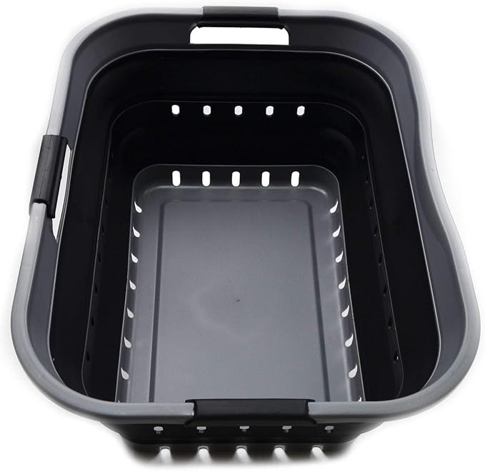 SAMMART 42L Collapsible Plastic Laundry Basket - Foldable Pop Up Storage Container/Organizer - Space Saving Hamper/Basket (1, Grey/Black) by SAMMART