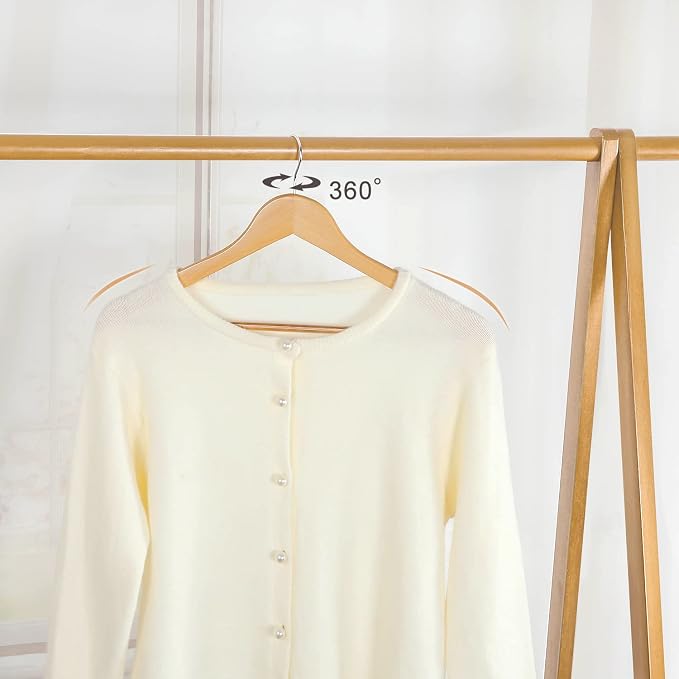 TOPIA HANGER Wooden Coat Hanger 20 Pack, Natural Wood Suit Hangers with Non Slip Pants Bar, 360° Swivel Hook and Shoulder Notches for Camisole, Jacket, Pants, Smooth Finish-CT34N20 - Image 3