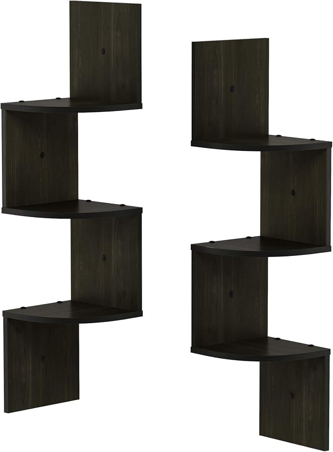 Furinno Rossi Wall Mount Floating Corner Shelf, 3-Tier Radial Set of 2, Espresso - Image 7