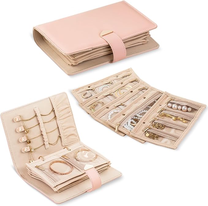 Travel Jewelry Organizer - Waterproof Leather Portable Jewelry Case for Women with Transparent PVC & Suede Lining, Compact Jewelry Storage for Earrings Necklaces Rings by Unknown