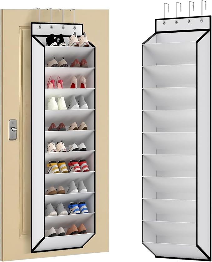 KEEPJOY 10 Tiers White Over Door Shoe Organizer Storage, Hanging Shoe Holder for Door with Large Deep Pockets, Fit 20-30 Pairs Shoe Rack for Sneakers, Boots (White) by KEEPJOY