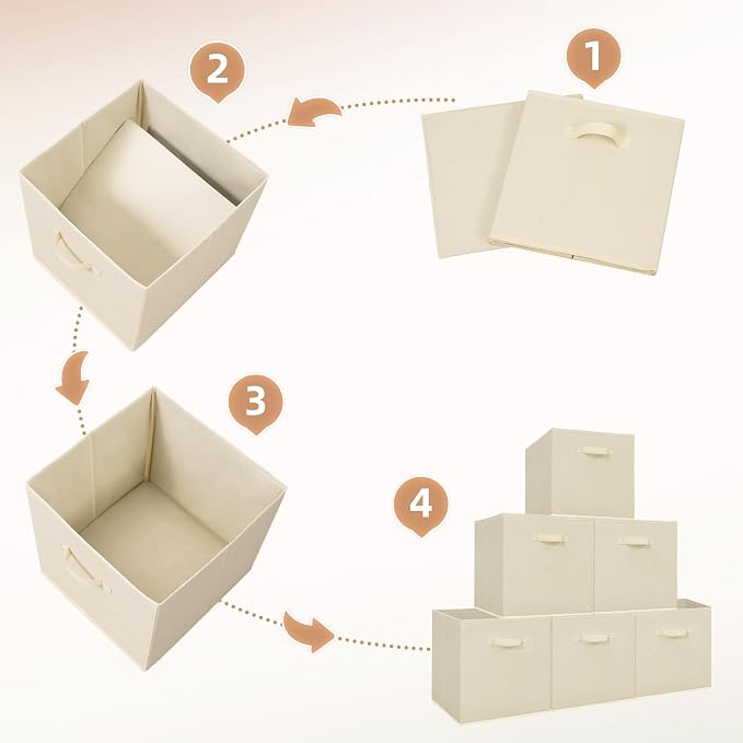 STORAGE MANIAC Storage Cubes, 13 Inch Collapsible Storage Bins with Handles, 6 Pack Fabric Foldable Bins for Organization, Durable Storage Bins for Closet, Shelves, Offices, Toys, 6-Pack Beige - Image 7