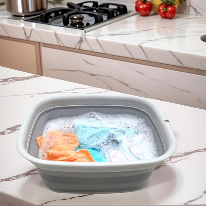 SAMMART 9.45L (2.5 Gallon) Collapsible Tub - Foldable Dish Tub - Portable Washing Basin - Space Saving Plastic Washtub (Grey, M) - Image 8