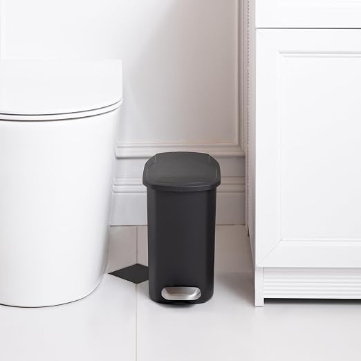 Amazon Basics Compact Plastic Bathroom Trash Can with Soft-Close Lid,Hands-Free Foot Pedal,Removable Inner Bucket,6 Liters,Black,(Pack of 6) - Image 8