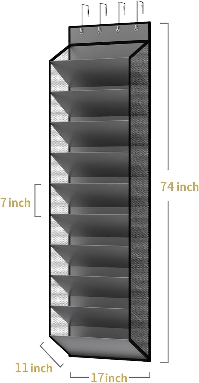 KEEPJOY 10 Tiers Mesh Over Door Shoe Organizer Storage, Hanging Shoe Holder for Door with Large Deep Pockets, Holds 20-30 Pairs of Shoes, Ideal for Sneakers & Boots(Grey) - Image 3
