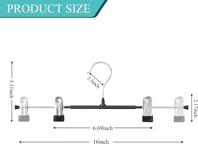 Pants Hangers with Clips 20 Pack 16Inch Adjustable Skirt Hanger for Women Non-Slip Trousers Hanger for Jeans Clothes Hangers for Pants Heavy Duty Space Saving Shorts Hangers,Black - Image 2