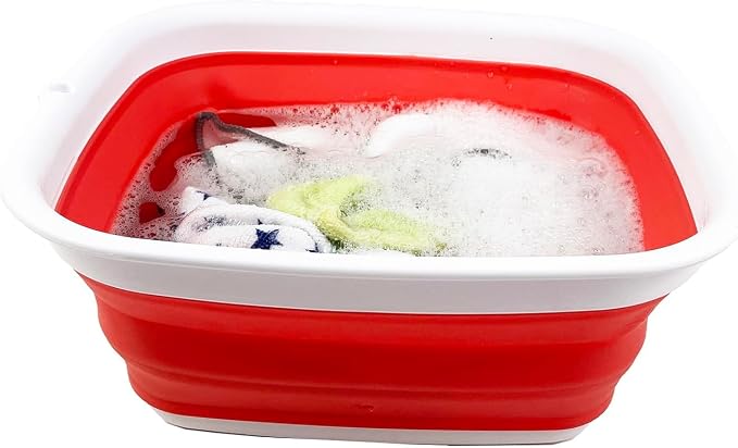 SAMMART 7.7L (2 Gallon) Collapsible Tub - Foldable Dish Tub - Portable Washing Basin - Space Saving Plastic Washtub (White/Coral Pink, S) - Image 6
