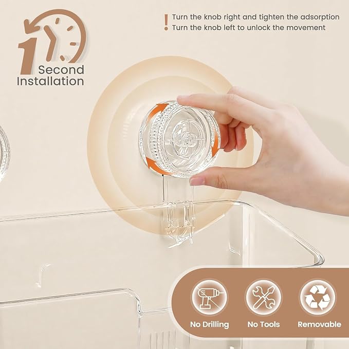 LUXEAR Suction Cup Shower Caddy Clear - Shower Caddy+Soap Dish+Suction Hooks - 1 Second Installation NO-Drilling Removable Powerful Waterproof Shower Organizer for inside Shower Bathroom - Image 4