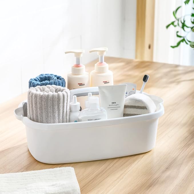 Large Cleaning Supplies Caddy Portable Shower Basket Supply Organizer with Handle Plastic Bucket Tool Storage for Bathroom, Bedroom, Kitchen, College Dorm, Garden, White 2 Pack - Image 7