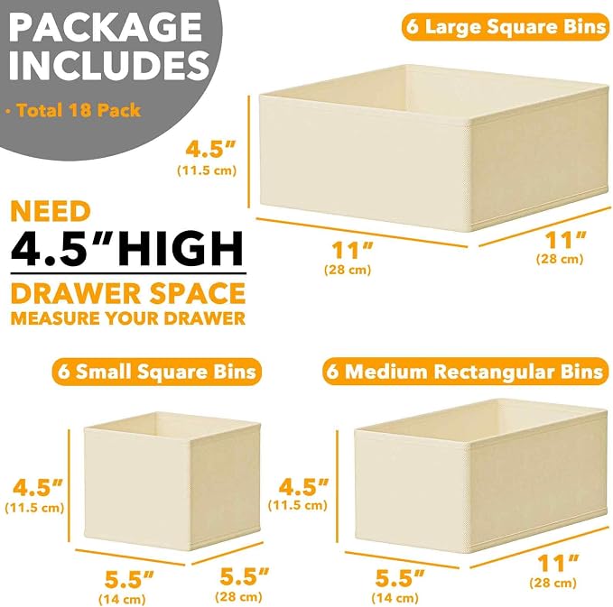 SpaceAid Drawer Organizer for Clothes, 18 Pack Dresser Drawer Organizer Bins, Closet Organizers and Storage Dividers for Clothing, Underwears, Socks (Beige) - Image 6