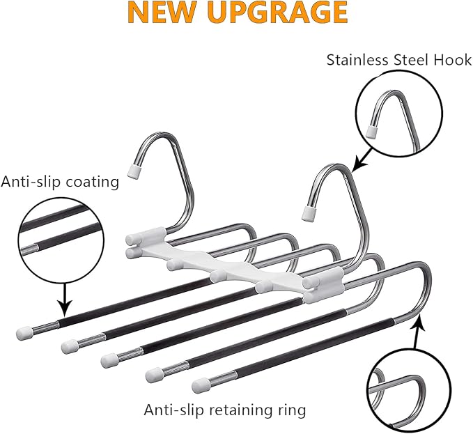 Kalimdor Pants Hangers 2 Pack Space Saving Metal Closet Organizer,Clothes Pants Hangers,Anti-Slip Design,Closet Organizers and Storage for Pants Jeans Skirts Scarf Legging - Image 4