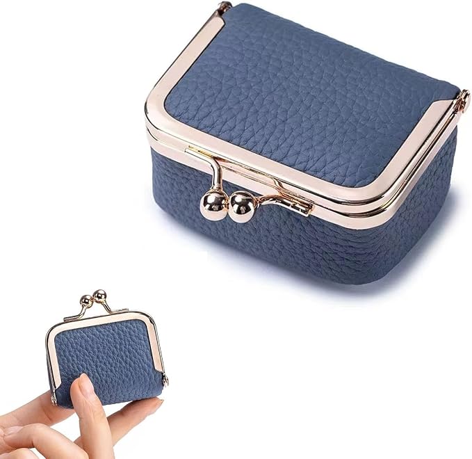 DOMELIFE Genuine travel jewelry case - Vintage Kiss Lock Jewelry Box for Women, Portable Mini Coin Purse Gift with Antique Brass Clasp for Rings and Earrings Necklace (BLUE) by Unknown
