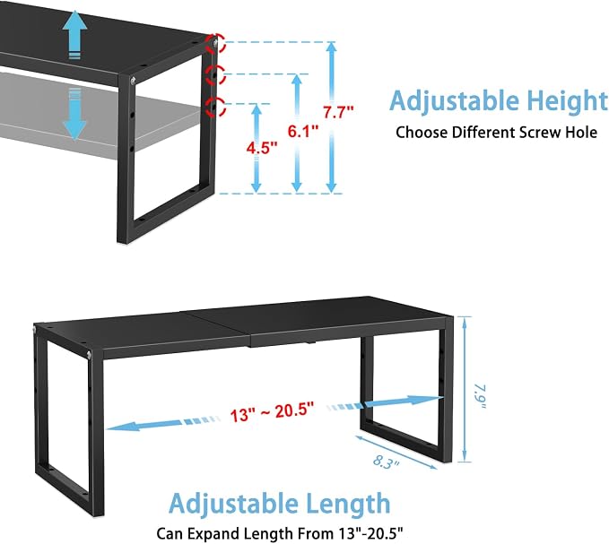 2 Pack Expandable Kitchen Cabinet Shelves Organizer,Heavy Duty Metal Shelving Units and Storage,Stackable Adjustable Kitchen Storage Organization Shelves Rack for Counter Cupboard Pantry,Length:20.5" - Image 2