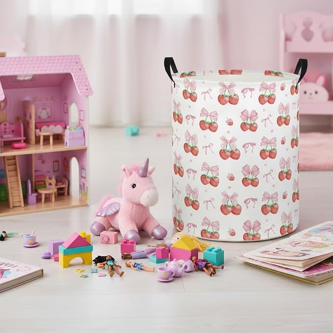 Baby Laundry Hamper kids laundry Basket Waterproof Laundry Bag for Bedroom Toy Clothes Organizer Room Décor(Strawberry) - Image 3
