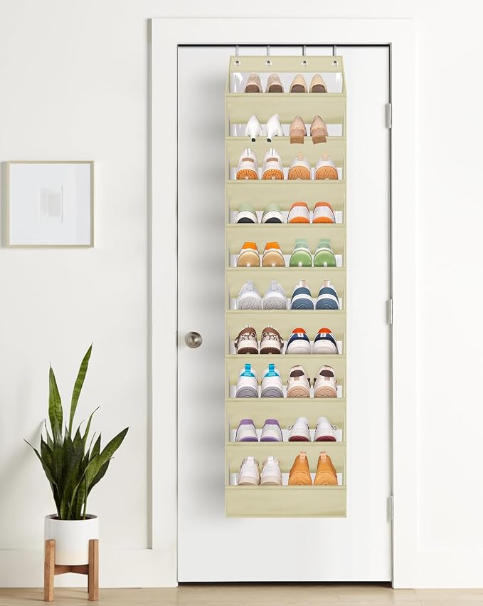 AOODA 10 Tier Clear Over the Door Shoe Organizer Storage, Deep Pockets Large Hanging Shoe Rack for Closet Door, Fit 20 Pairs Shoe Holder Hanger for Sneakers, Boots (Deep beige) - Image 5