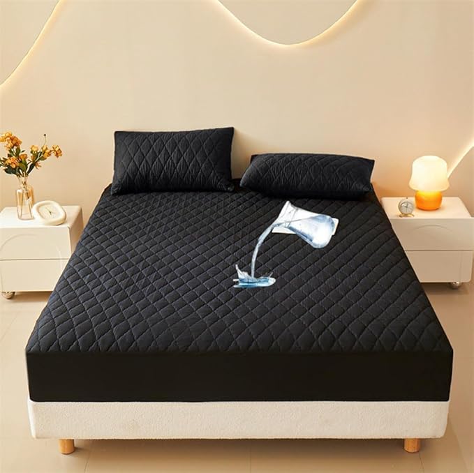 Waterproof Mattress Protector Comfort Bedding,Noiseless King/Queen/Full/Twin Size Mattress Pad Quilted Mattress Cover with Deep Pocket Fitted Up to 11" (Black,Twin)