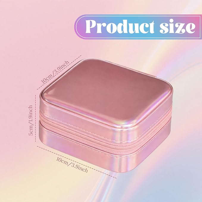 Nosiny 2 Pack Travel Jewelry Case with Mirror Small Laser Jewelry Box Organizer Gifts for Mother's Day Women Rings Earrings(Sakura Pink and Pastel Color) - Image 2
