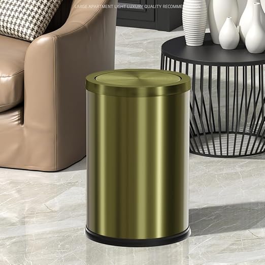 9L/2.4Gal Antique Bronze Bathroom Trash Can, Small Flip Garbage Can with Lid,Brushed,Single-Layer,Trash Bin for Laundry，Hotel，Office， Laundry Room (Bronze) - Image 2