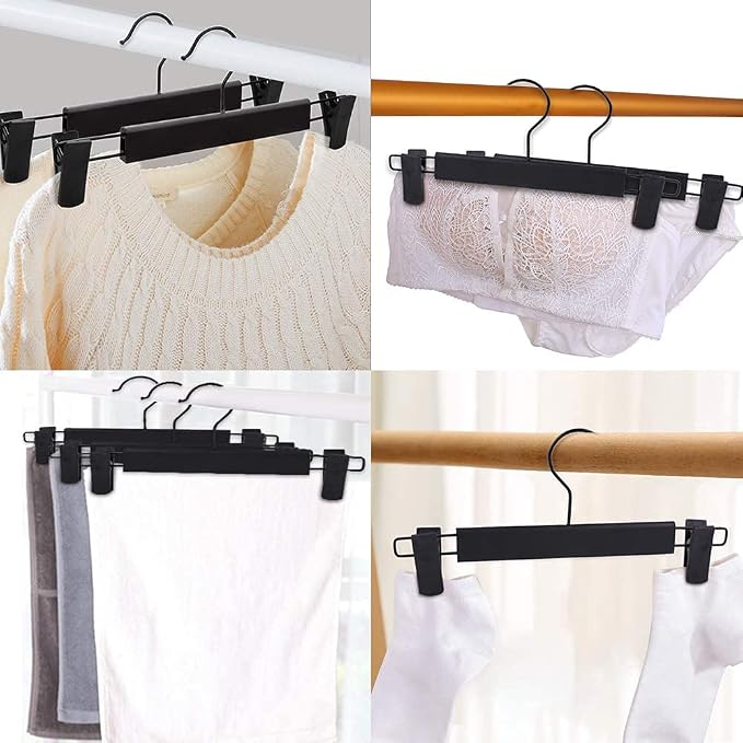 30 Pack Skirt Hangers，Pants Hangers with Clips，360 ° Swivel Hooks Space Saving Hangers for Pants, Skirts, Clothes, Jeans, Black - Image 6