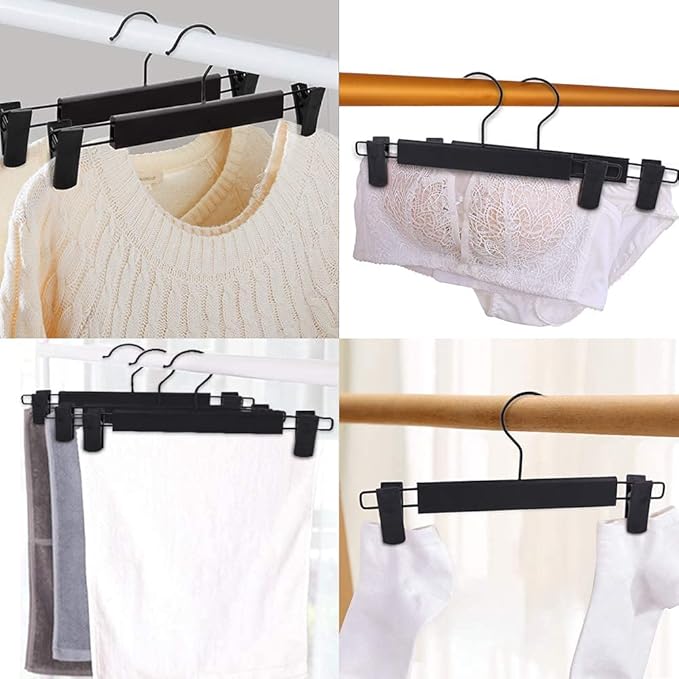 Skirt Hangers，Pants Hangers with Clips，360 ° Swivel Hooks Space Saving Hangers for Pants, Skirts, Clothes, Jeans (10Pack, Black) - Image 6
