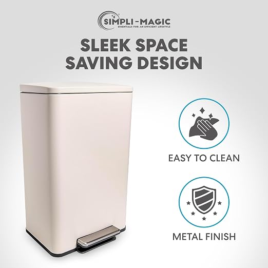 Simpli-Magic 50 Liter / 13.2 Gallon Soft-Close, Smudge Resistant Trash Can with Foot Pedal and Built in Filter- White Color - Image 7