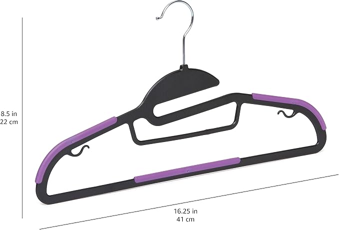 Amazon Basics Space Saving Non-Slip Rubber Coated Plastic Hangers with 360 Degree Swivel Hook, Black/Purple, Pack of 50 - Image 5