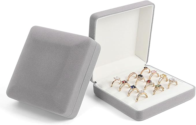 Small velvet Ring Organizer Box, Portable Rings Jewelry Holder Case, Modern Ring Storage Tray Fit for Women, Girl for Travel (grey) - Image 5