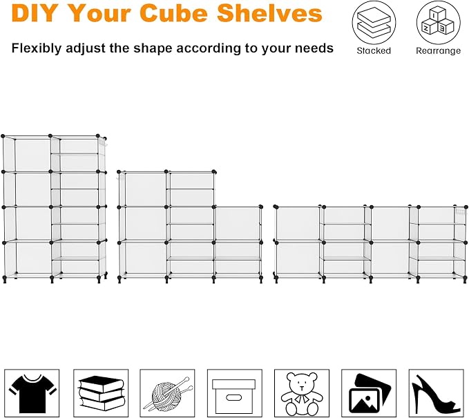 AWTATOS Closet Organizer 8 Cube Storage Shelves Clothes Organizers Closet Storage Stackable Cubby Shelving for Closet Bedroom Living Room Translucent - Image 5