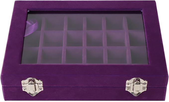 Velvet Jewelry Box 24 Grid Jewelry Earrings Display Organiser Box Ring Tray Holder Earrings Storage Case for Girls Women Wife Mom (Purple) - Image 7