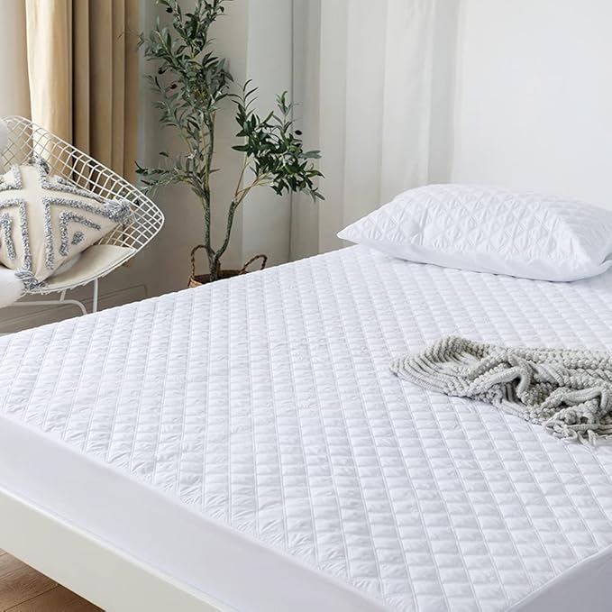 vctops Quilted Fitted Sheet Waterproof Mattress Protector Pad Ultra Soft Elastic Fitted Deep Pocket Bed Cover (White, Twin)