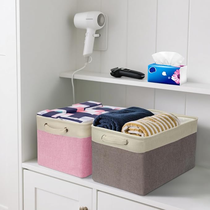 BALEINE 3 Pack Fabric Closet Storage Bins for Shelves, Linen Closet Organizers and Storage, Decorative Baskets for Organizing, Shelf, Clothes, Home, Office (Brown, 15"x11"x9.5") - Image 5