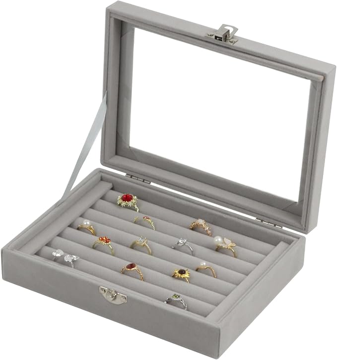 Fordonral Velvet Jewelry Organizer Box, Jewelry Drawer Organizers Trays, Earring Ring Necklace Holder Display Case (Gray, Ring Box) by Fordonral
