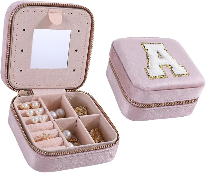 Trendy Travel Jewelry Case Personalized Gifts Pink Travels Jewelries Box Birthday Gifts For Women Teens Girls Initial Jewelrys Cases by HKDSGF