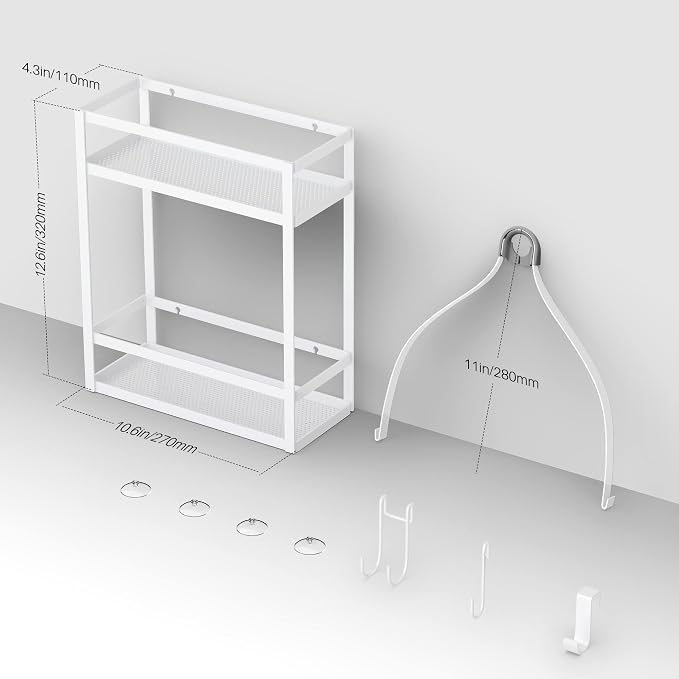 Meangood Shower Caddy 10.4" x 4.5" x 22.04" Hanging Shower Caddy Organizer Over Shower Head Big Capacity for Shampoo, Conditioner with Hooks for Razor/Sponge, White - Image 5