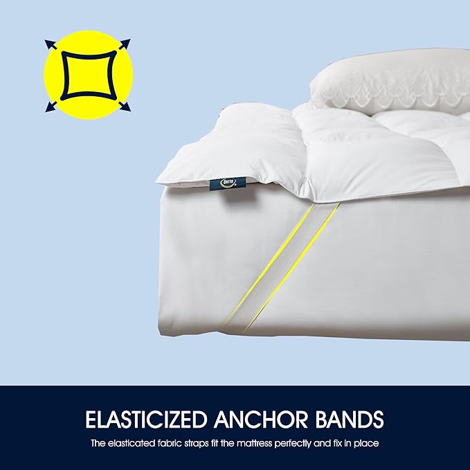 Serta White Goose Feather Down Bed Mattress Topper Twin Size - Plush Fluffy Anchor Bands Mattress Pad 240 Thread Count 100% Cotton Fabric Featherbed, 39"x75"