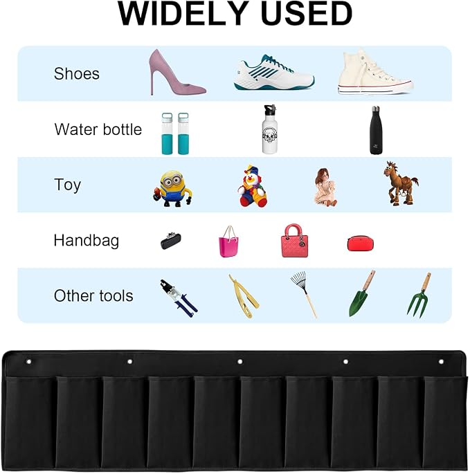 RVZONE RV Shoe Pockets 10 Pockets Heavy Hanging Bedside Storage Organizer with Sturdy Hooks Storage Pockets Hangs on bed for Shoes Toys and Tool Accessories - Image 4