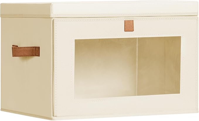 Homsorout Large Closet Storage Bins - Collapsible Storage Bins with Handles & Window, Decorative Boxes with Lids, Fabric Cubes for Living Room, Dorm, 1 Pack, Beige by Homsorout