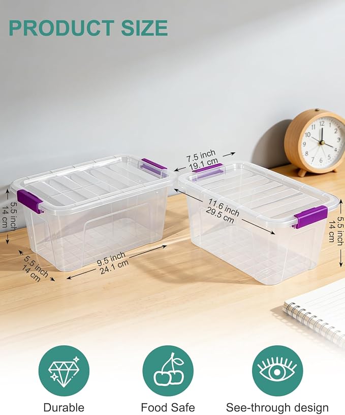 EOENVIVS Clear Storage Bins with Lids 6 Pack, 7 Qt Stackable Storage Containers with Buckle Lock, Durable Plastic Containers & Storage Box Organizer for Pantry, Bathroom, Closet & Office Use - Image 2