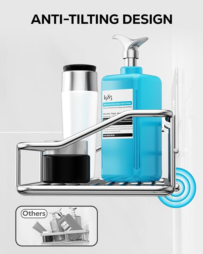 Nieifi Shower Caddy Shelf Storage Rack Adhesive Without Drilling Stainless Steel with Hooks for Washroom, Lavatory, Restroom, Toilet, Bathroom, Kitchen - 2 Pack - Image 7
