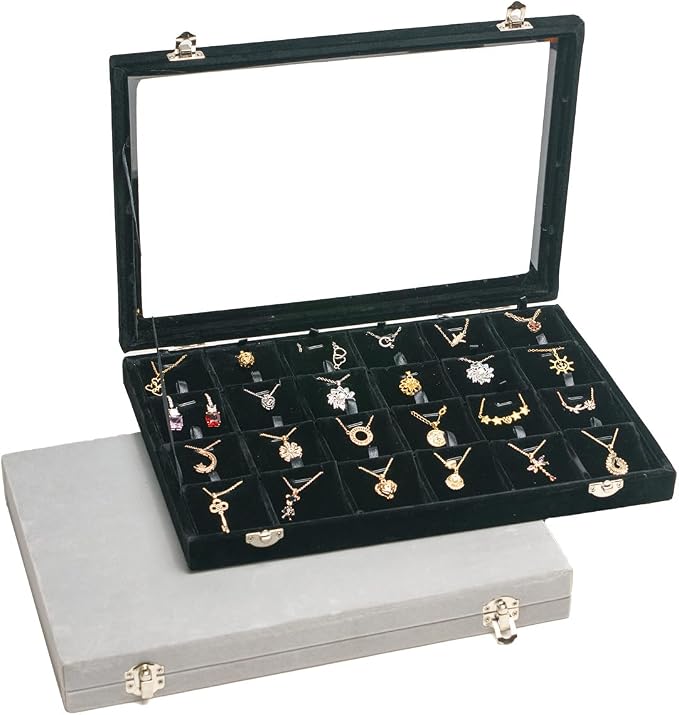 Jewelry Box Necklace Organizer Tray (Black) Necklace Display Case for Storage Jewelry Necklaces Display Stand 24 Slot Pendant Holder for Women - Image 4